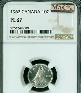 1962 カナダ シルバー 10 セント NGC PL67 2ND 最高級 MAC スポットレス *