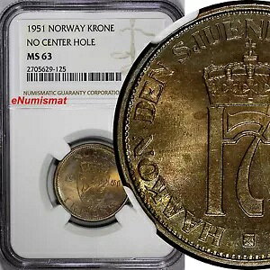 �m���E�F�[ �z�[�R�� VII ���j�b�P�� 1951 1 �N���[�l NGC MS63 �Z���^�[�z�[���Ȃ� KM#397.1(5)