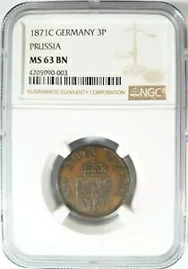 1871 �h�C�c 3 �t�F�j�q NGC MS 63 BN �v���C�Z�����N���E�� �N���X�g �C�[�O�� �R�C��