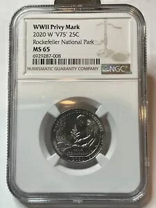 2020 W �}�[�V�� �r�����O�X ���b�N�t�F���[ �N�H�[�^�[ 25c NGC MS 65 �v���C�x�[�g �}�[�N V75