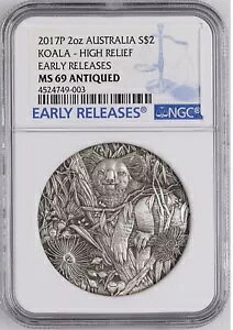 2017 �I�[�X�g�����A KOALA 2 �I���X �V���o�[ �R�C�� $2 �n�C�����[�t �A���e�B�[�N NGC MS69 ER +OGP