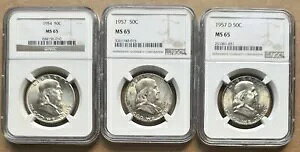 3 �s�[�X ���b�g �t�����N���� 0.5 �h�� NGC MS65 1954 50C 1957 50C & 1957-D 50C
