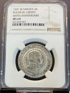 1921 �X�E�F�[�f�� �V���o�[ 2 �N���[�i �����I���R 400 ���N NGC MS 64 BU