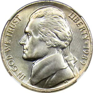 **1989-P ジェファーソン ニッケル NGC MS66 5FS (フルステップ - 魅力的なトーニング)**