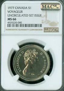 1977 付属宝石 カナダ $1 ドル NGC MS66 PQ MAC スポットレス *