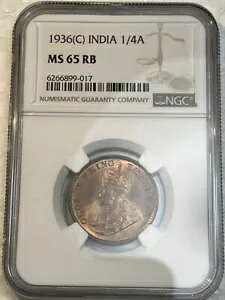 �C�M���X�̃C���h 1/4 (�N�H�[�^�[) �A���i�A1936 (C) Calcutta NGC MS 65 RB King George V