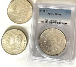 3- čKh 1881-S PCGS MS 65 1879-S Raw 1884 Raw