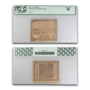 1772 2 �V�����O 6 P �y���V���x�j�A 1772/4/3 VF-30 PCGS (Fr#PA-157)