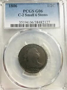 1806 �h���[�v �o�X�g �n�[�t �Z���g �R�C�� C-2 R-4 PCGS G6 SMALL 6 STEMS ���Ɋ󏭂ȕi��
