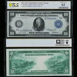 SC 1914 $10 Fr.928 FRBN Chicago, IL PCGS 63 TOP POP Ch.������ (056A)