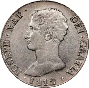 1812-M AI スペイン ジョゼフ ナポレオン 20 レアル デ ベロン マドリッド ミント KM551.2 PCGS XF