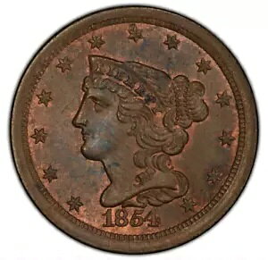 1854 �҂ݍ��݃w�A �n�[�t�Z���g PCGS MS63 RB �I�� ���b�h�u���E������