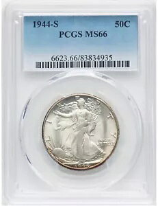 1944-S 50C PCGS MS66 �E�H�[�L���O ���o�e�B �V���o�[ �n�[�t�_���[ 834935