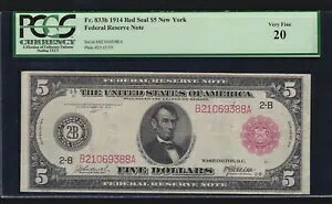 US 1914 $5 FRN j[[N bh V[ m[g FR 833b PCGS 20 VF (388)