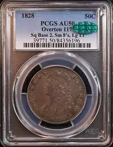 1828 �L���b�v�h �o�X�g �n�[�t�_���[ O-117 - PCGS AU50 CAC!�S�[�W���X�ȃI���W�i���A���� PQ!