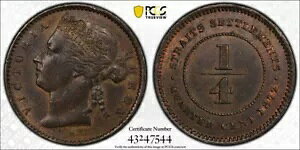 Straits Settlements ビクトリア女王 1/4 セント 1872 H 未流通 PCGS MS62 BN