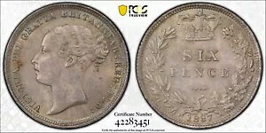 �C�M���X 1887 �����O�w�b�h 6D 6 �y���X SIXPENCE S-3912 PCGS MS64 KM# 757