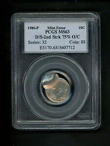 1986-P US ���[�Y�x���g �_�C�� 10c .10 PCGS MS63 �~���g �G���[ D/S-2nd Strk 75% O/C ���C���h!