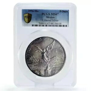 メキシコ 5 オンザ リベルタ独立天使 MS67 PCGS 銀貨 1996