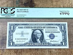 $1 1957 �V���o�[�ؖ��� 1619 PCGS 67PPQ SUPERB - �� 2 ���V���A�� 66