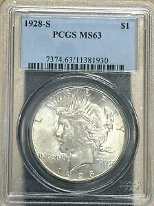 1928�N S PEACE �V���o�[ �h�� PCGS MS63 �T���t�����V�X�R������ �����ʃR�C��