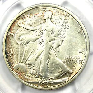 1917-D �E�H�[�L���O ���o�e�B �n�[�t�_���[ 50C �R�C���\�ʃ~���g�}�[�N - PCGS AU �ڍ�