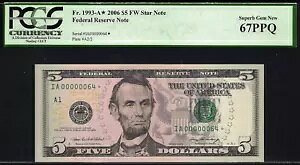 2006 $5 �A�M������s�� PCGS 67PPQ �o�[�X�f�[ �X�^�[ ���[ �V���A���ԍ� 64*