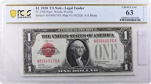 1928 $1 ^@D Woods & Woodin FR1500 Choice UNC 63 PCGS