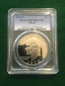 1972-S $1 �A�C�[���n���[ IKE �V���o�[ �_���[ PCGS PR-70 DCAM PERFECT