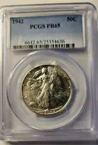 1942 PCGS PR65 �v���[�t �E�H�[�L���O ���o�e�B �n�[�t�_���[ �t���X�e�B �I���W�i�� �Z�b�g����!