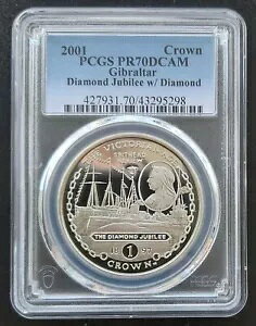 �W�u�����^�� �V���o�[ 1 �N���E�� �v���[�t �R�C�� 2001 �N �_�C�������h PCGS PR70 �g�b�v �|�b�v�t��