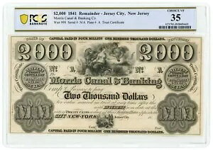 1841 Morris & Canal Banking Co. �W���[�W�[�V�e�B $2000 NJ PCGS VF35 OZ(L4325)