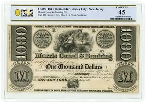 1841 Morris & Canal Banking Co. �W���[�W�[�V�e�B $1000 NJ PCGS XF45 OZ(L4326)