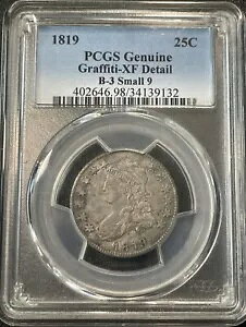 1819 キャップ付きバスト クォーター S 9 25c PCGS XF ディテール B-3 Obv グラフィティ