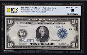 US 1914 $10 FRN j[[N m[g FR 911c PCGS 40 XF (377)