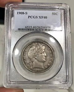 1908-S Barber Half Dollar グレーディング XF40 by PCGS Better Date Mid Grade