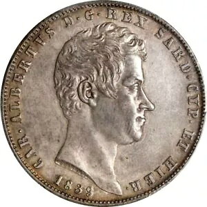 1839 P Italian States Sardinia 5 LireAEagleAPCGS AU ڍׁAC^A