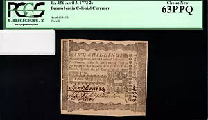 yVxjAAn Fr#PA-156 1772 N 4  3  2s PCGS 63 PPQ *O*