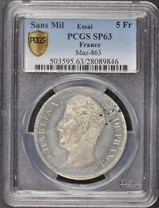 1824 Sans Mil 5 tX Maz-863 Essai PCGS SP63