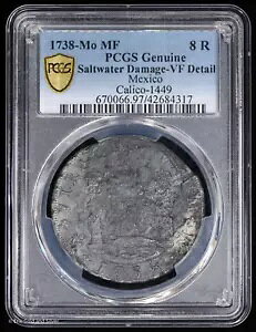1738-Mo MF 8R メキシコ シルバー ピラー ドル PCGS VF 詳細 |キャリコ-1449 |シーサル