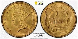 1888 タイプ 3 インディアン プリンセス 1 ドル ゴールド G$1 PCGS MS UNC ディテール - スクラッチ