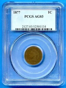 1877 PCGS AG03 �C���f�B�A�� �w�b�h �Z���g 1c �y�j�[ �č������� 1877 AG-03 ���A �L�[ ���t �R�C��