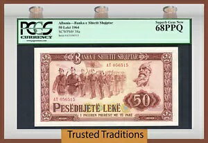 TT PK 38a 1964 �A���o�j�A 50 LEKE �u�\���W���[�Y �I�� �p���[�h�v PCGS 68 PPQ �f���炵���g�b�v�|�b�v!