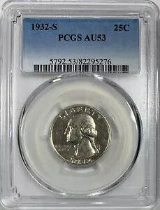 1932-S 25? ���V���g�� �N�H�[�^�[ PCGS AU53�A�u�L�[ �f�[�g �R�C���v �O���[�h�Ƃ��Ă͔��ɗD��Ă��܂��B