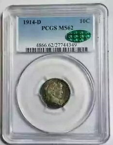 1914 D Barber Dime PCGS MS-62 CAC CAC �l�������Ȃ�!
