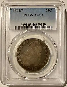 1808/7 50C �I�[�o�[�f�C�g �L���b�v�h �o�X�g �n�[�t�_���[ PCGS AG 03