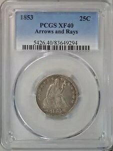 1853年 シーテッド・クォーター、Arrows & Rays、PCGS XF40......タイプ・コイン・カンパニー