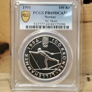 *TOP POP (1/0)* 1991 �m���E�F�[ �N���X�J���g���[ �X�L�[���[ �V���o�[ 100 Kr PCGS MS69 DCAM