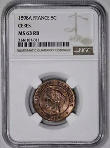 1898 A tX 5c ZX t@Cu T^C NGC MS 63 RB