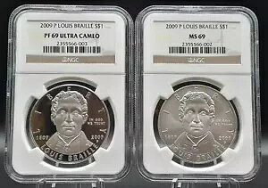 2009-P ルイブライユ記念シルバーダラー 2 コインセット NGC MS69/PF69 UC